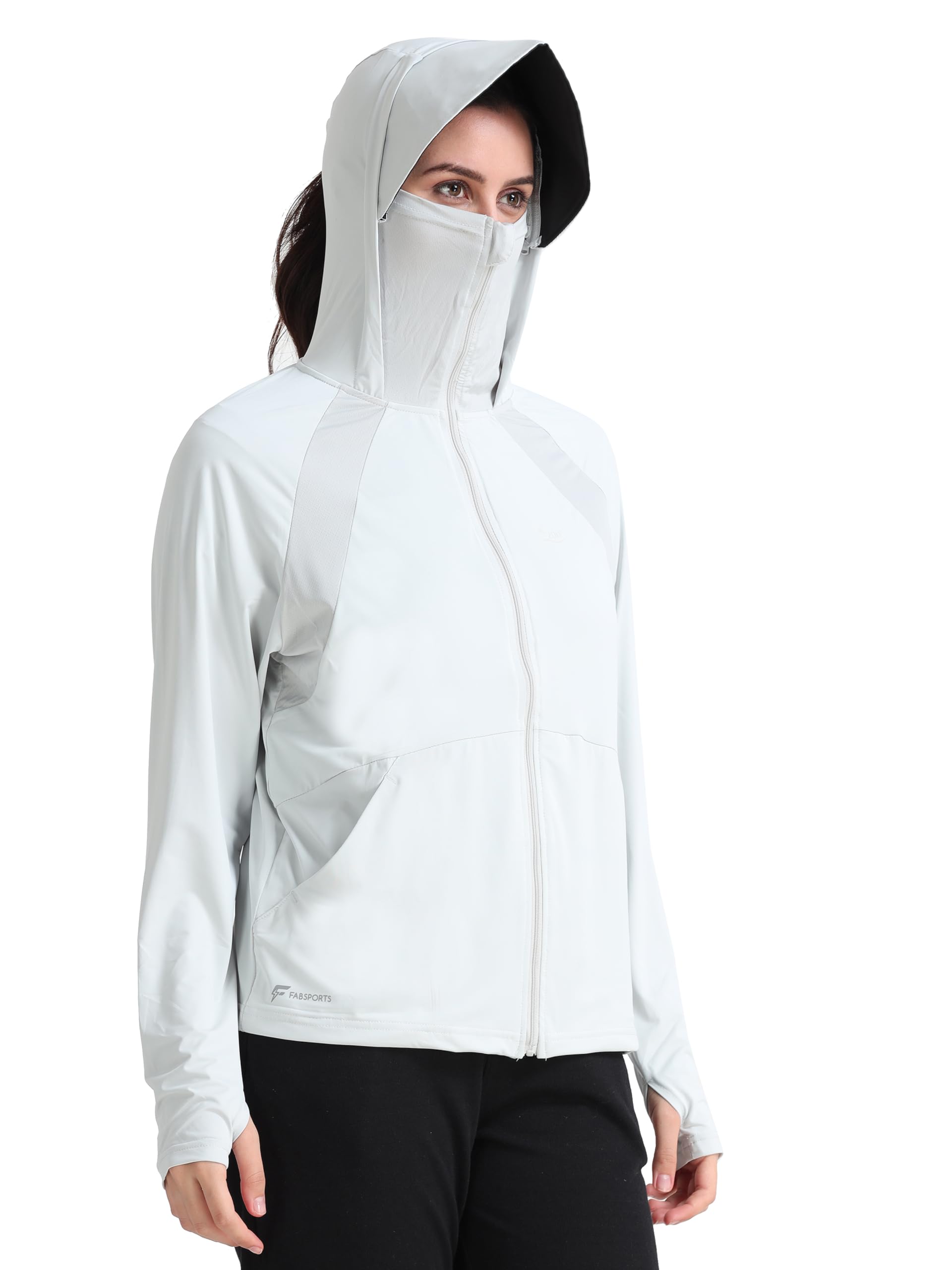 FABSPORTSWomen's UV Protection Sun Screen Jacket, Full Zip Sun Protection Clothing, Lightweight with UPF 50+ Protection for Outdoors, with Pockets, Sun Protective Clothing for Women