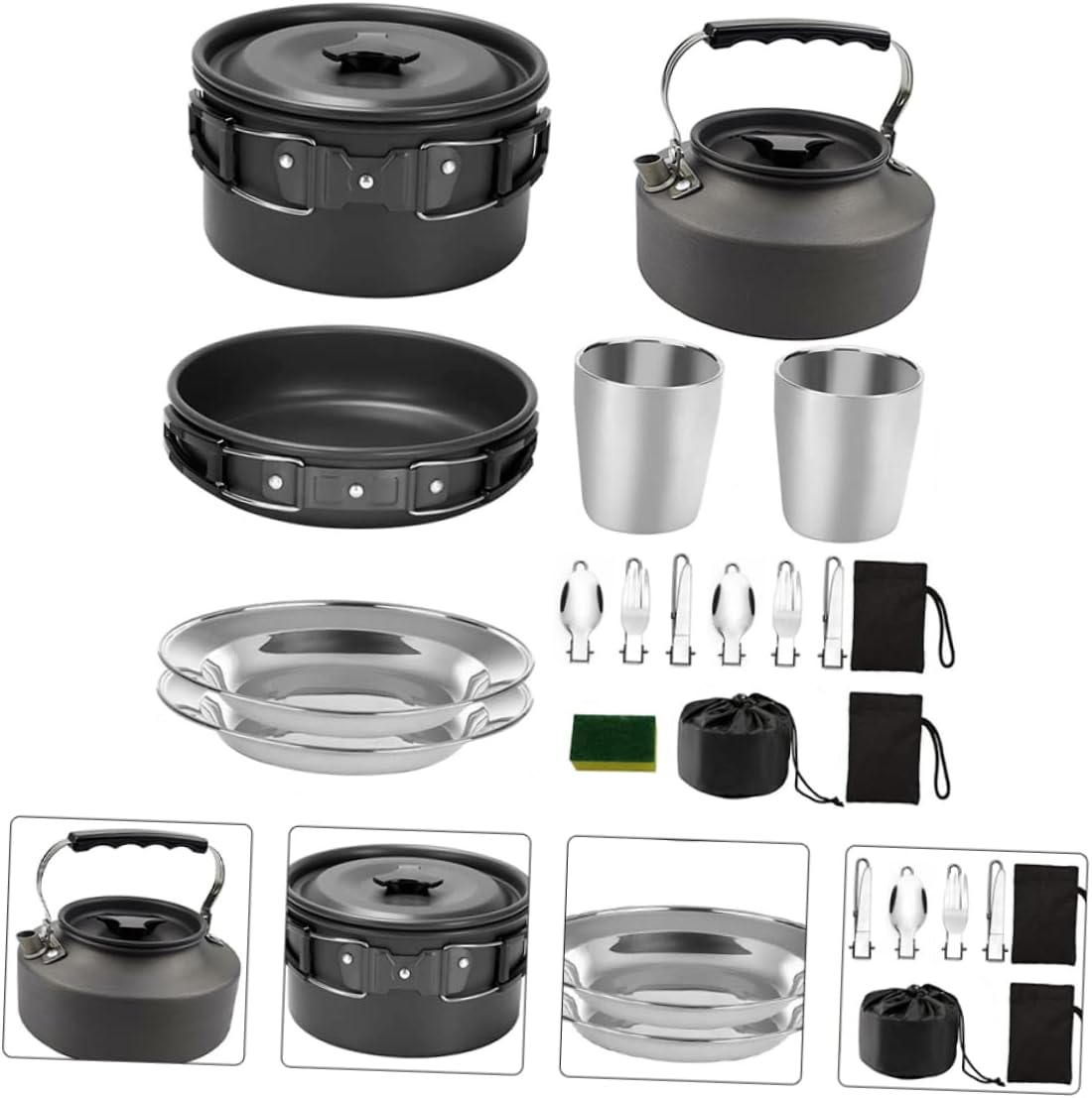 1set Camping Cookware Kit Portable Outdoor Cooking Utensils for Hiking Backpacking and Picnics Lightweight Space-Saving Design and Wear-Resistant