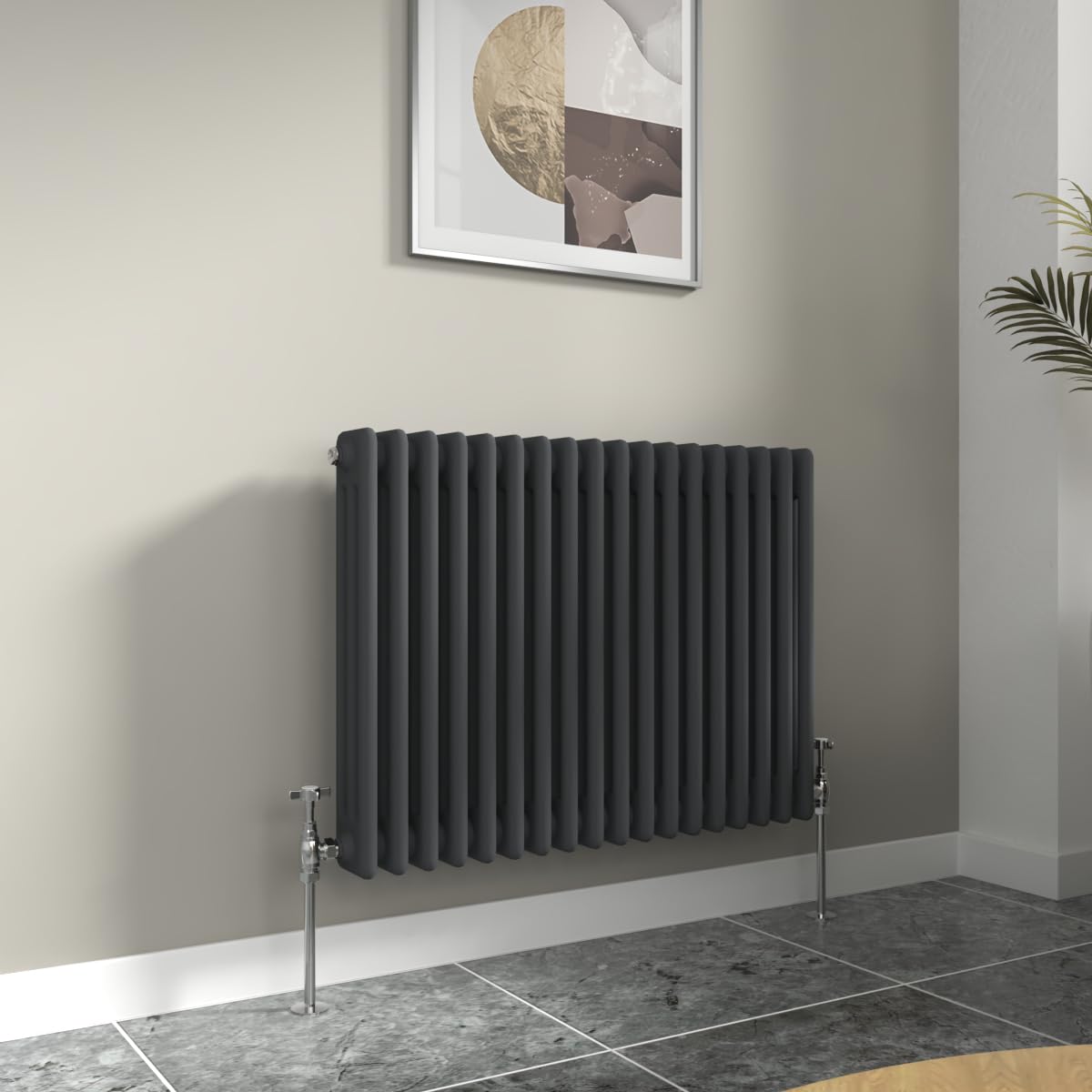 Warmehaus Traditional Anthracite 3 Column Horizontal Radiator 600x830mm