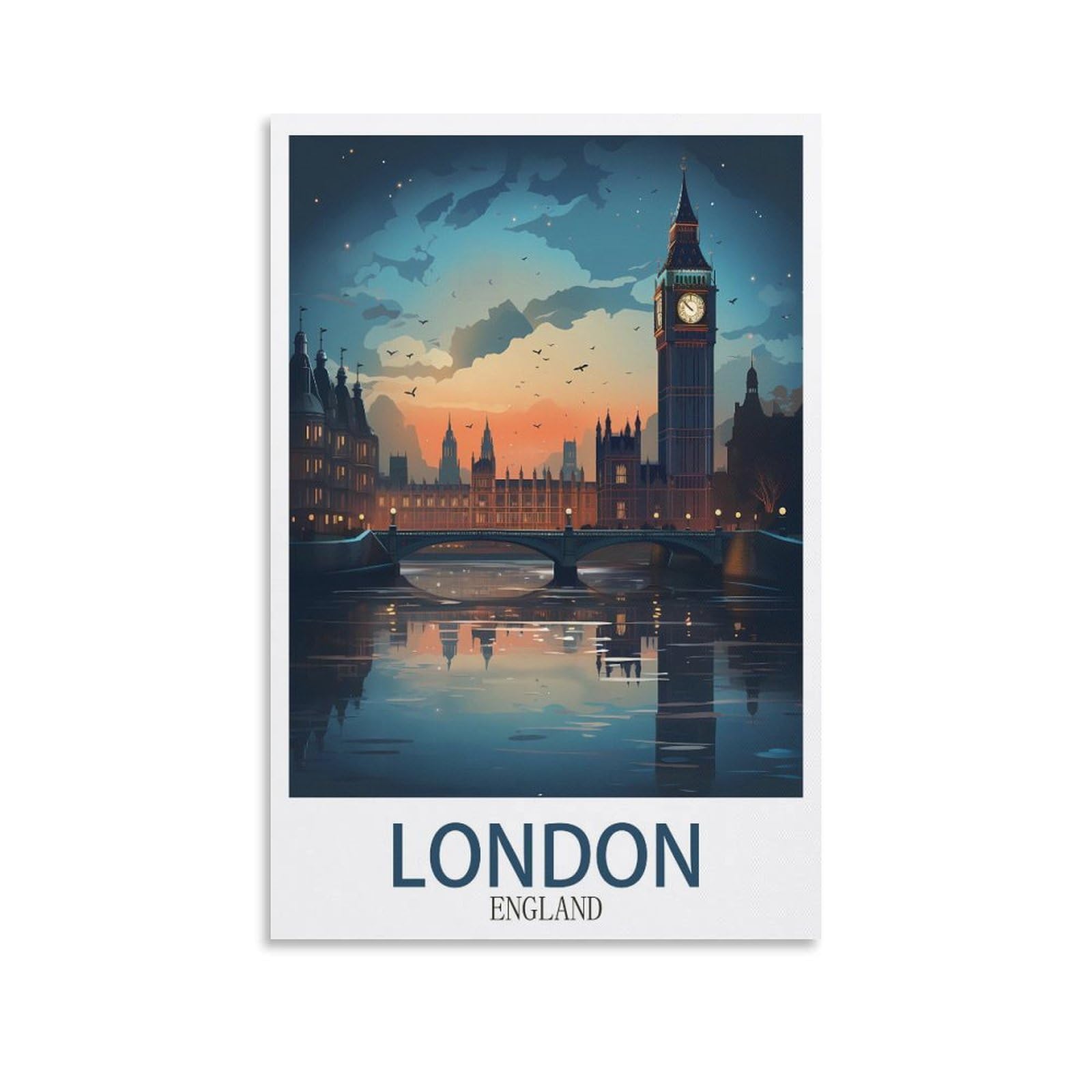 Zbbggoz Unframe-Style London England Vintage Travel Posters 24X36inch(60X90cm) Canvas Wall Posters And Art Picture Print Modern Family Bedroom Decor
