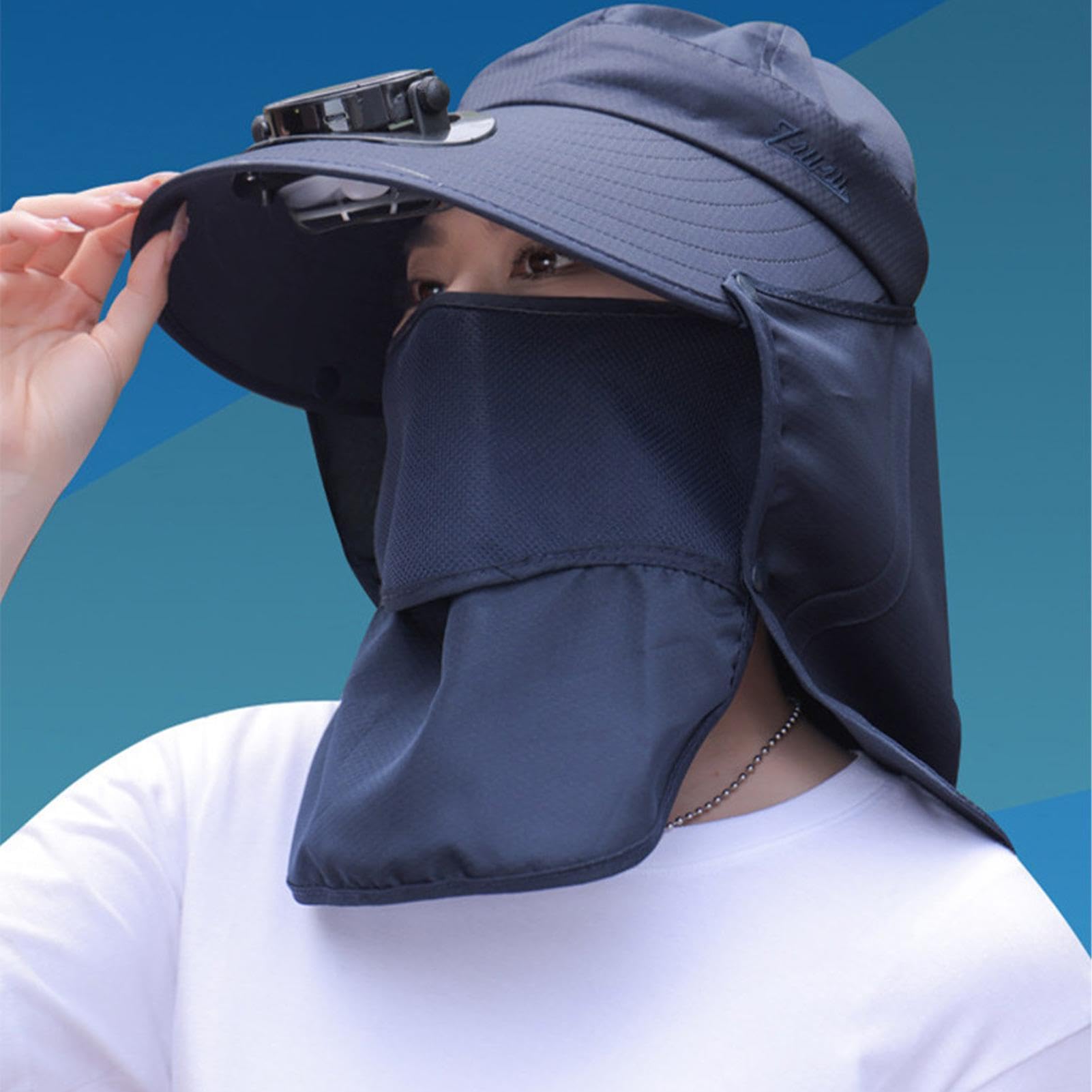 Cappello con ventilatore solare - rimovibile collo copricollo protezione UV ampio bordo traspirante, cappelli da sole per uomini,Per donne uomini giardinaggio escursionismo pesca all'aperto spiaggia