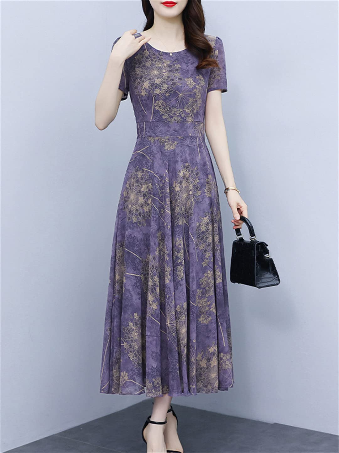 Abito lungo estivo da donna, vintage, in chiffon, floreale, elegante, formale, casual, aderente