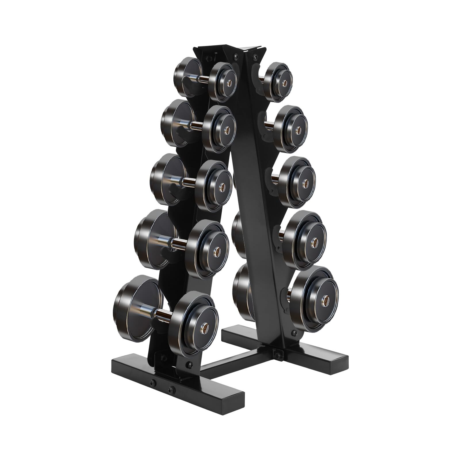 5-poziomowy stojak na hantle, wolnostojący, kształt litery A, nośność 100 kg | 34 x 32 x 65 cm | Nadaje się do domu, studia fitness i szkoły