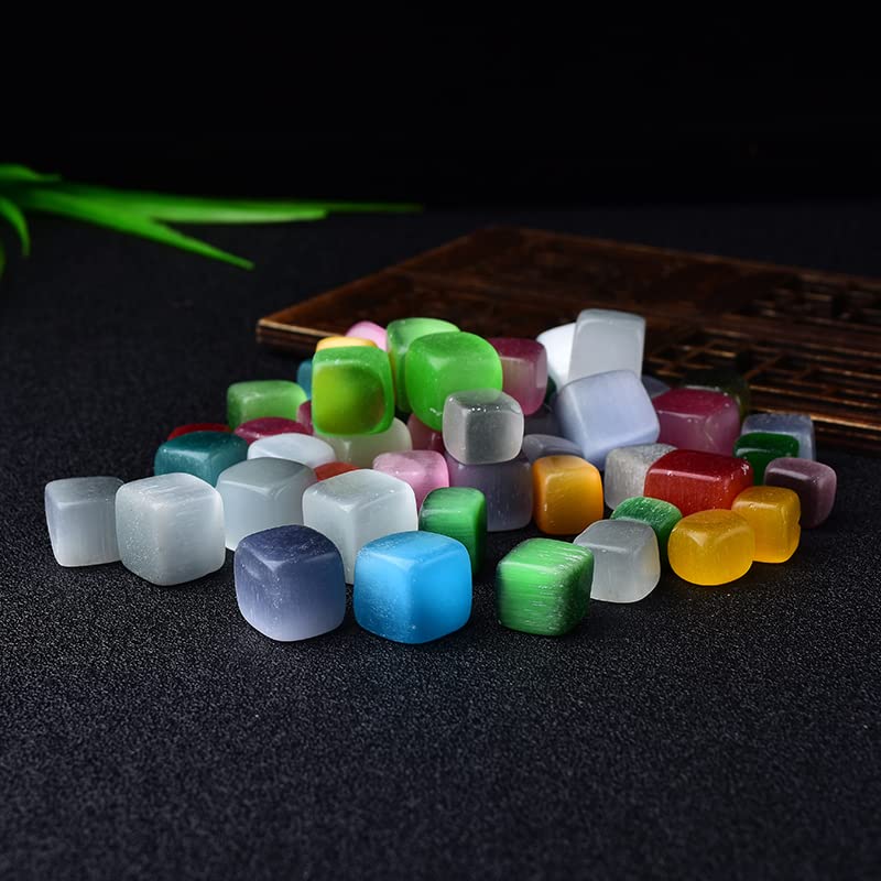 FUERLI 10 Piezas de Cubo Natural Pulido Piedra caída Grava Piedras de Cristal cuadradas decoración de pecera jardín Piedra Preciosa PEIQIYIN (Color : Rainbow Cat Eye)