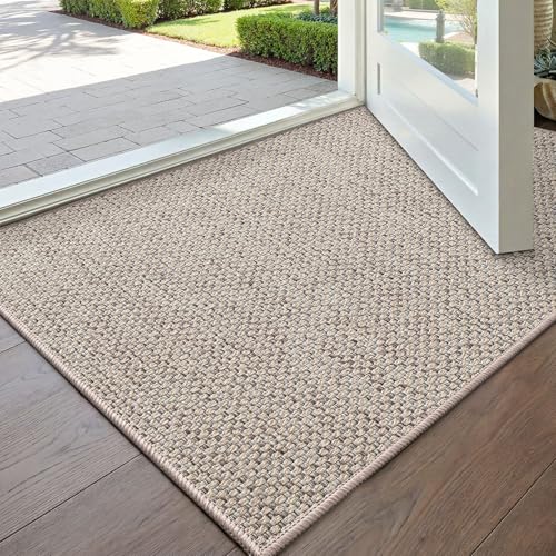 DEXI Door Mat Inside Entrance 43 x 76 cm Ultra Thin Non Slip Rubber Backed Dirt Trapper Low Profile Welcome Doormat Absorbent Easy Clean Entrance Mats for Entryway Patio Beige