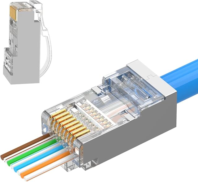 LEENUE RJ45 Snagless Connectors Cat6 Pass-Through connectors 23 AWG 50pack for Solid or Stranded Network Cable STP