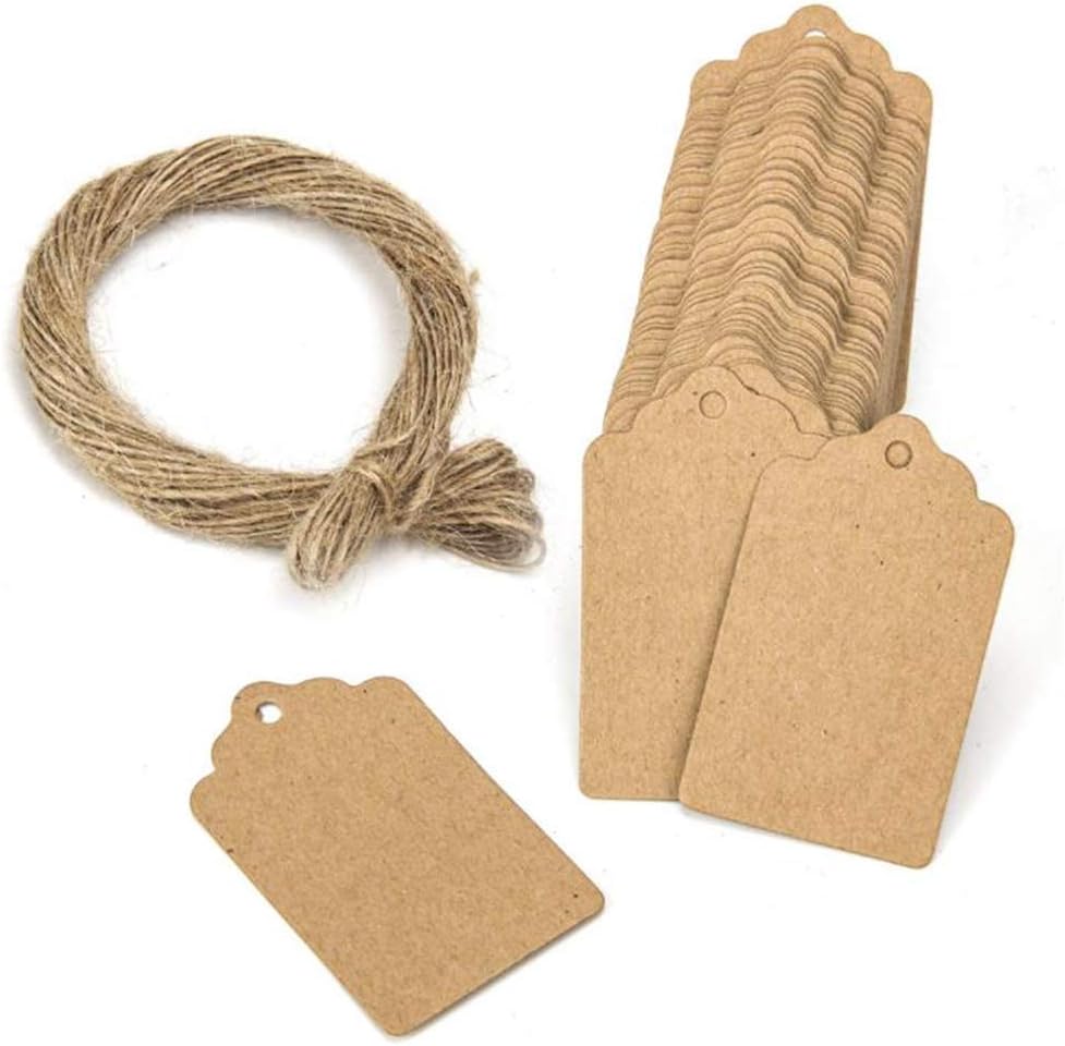 MINGZE 100 Pcs Gift Tags, Kraft Paper Tags for Wedding Brown Rectangle