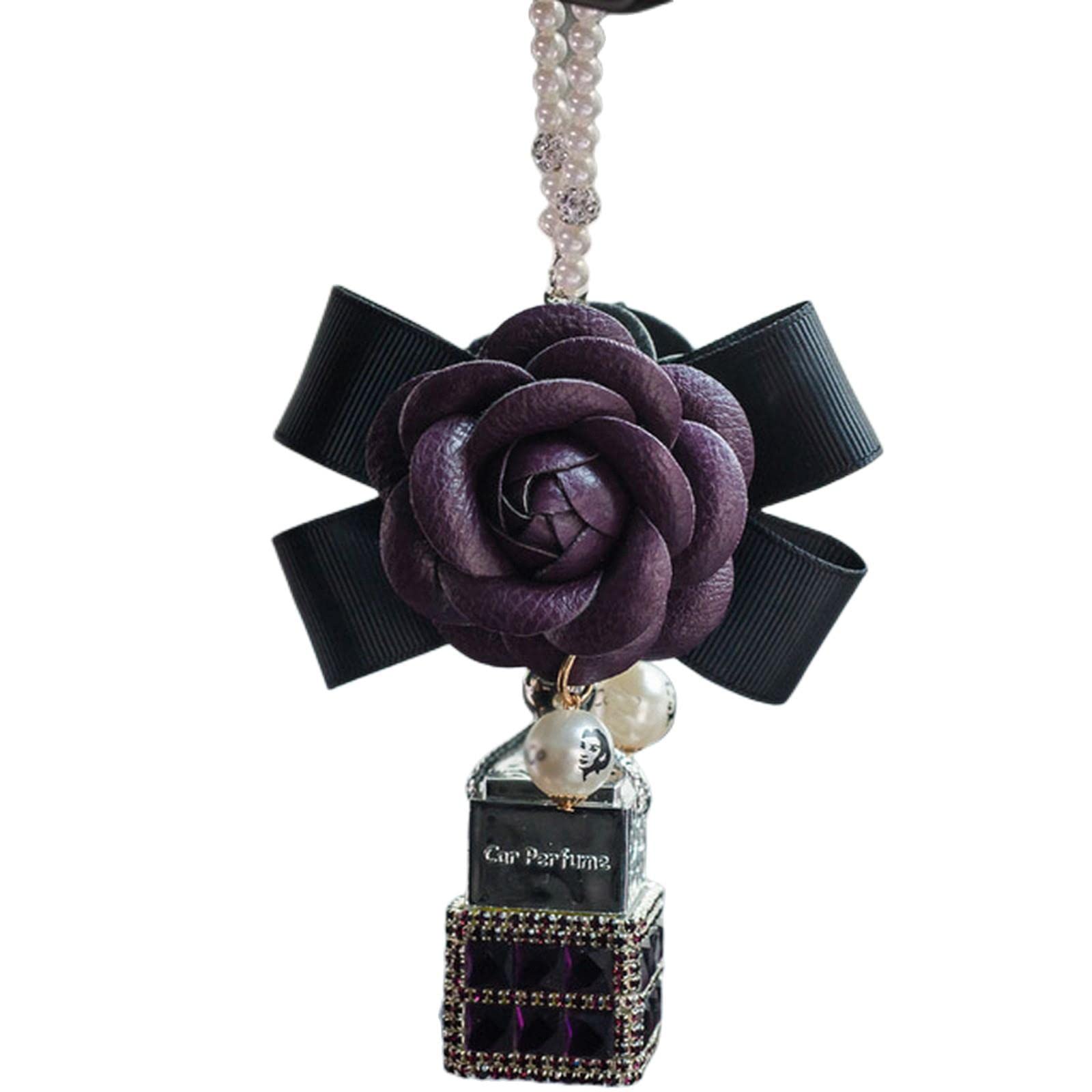 TSHIGO Akcesoria samochodowe, urocze, kryształowe kamelie, do samochodu, butelka perfum, zawieszka w kształcie litery "Bling ", odmowa lusterka samochodowego, wiszące ornamenty dla dziewcząt,