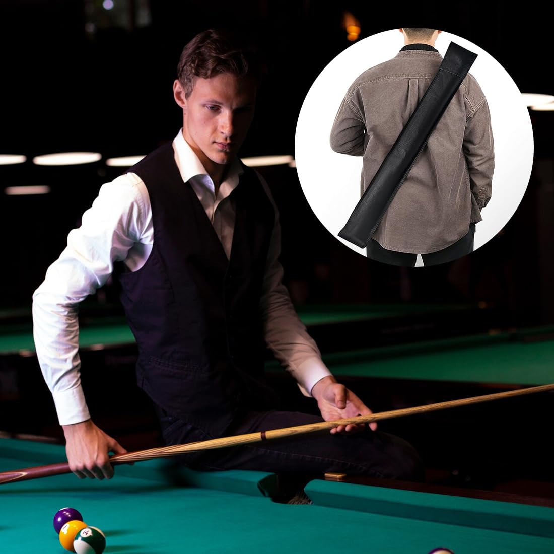 Bolsa para Taco de Billar 1/2 Snooker, Estuche Portátil de Almacenamiento con Bolsa para Accesorios