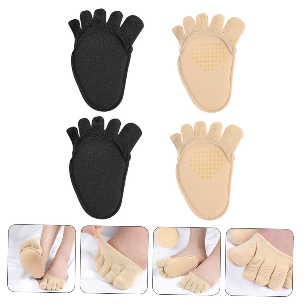 FOMIYES 8paare Atmungsaktive Unsichtbare Zehensocken Für Damen Und Rutschfeste Finger-vorfußsocken Für High Heels Und Sneaker in Schwarz Und Hautfarbe Perfektes Für Sommer