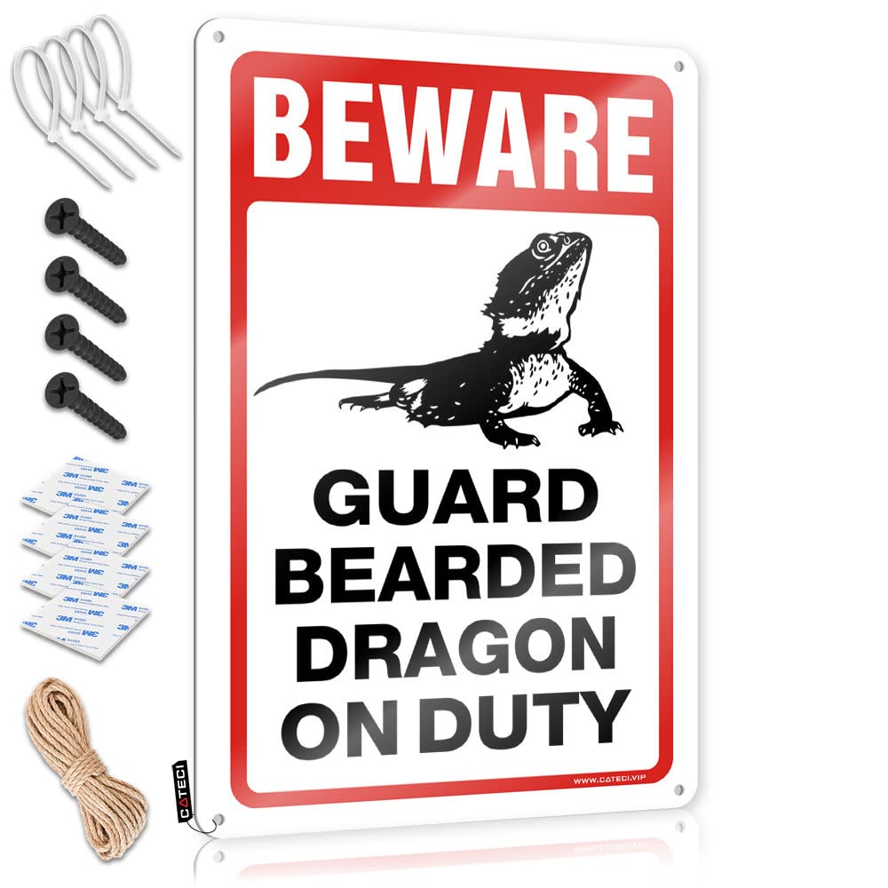 Vpguqarfr Colour Funny Wall Art Neon Wall Art - Beware! Guard Bearded Dragon On Duty Retirement Rustic Retro Style Decoration For Garden(30X40cm)