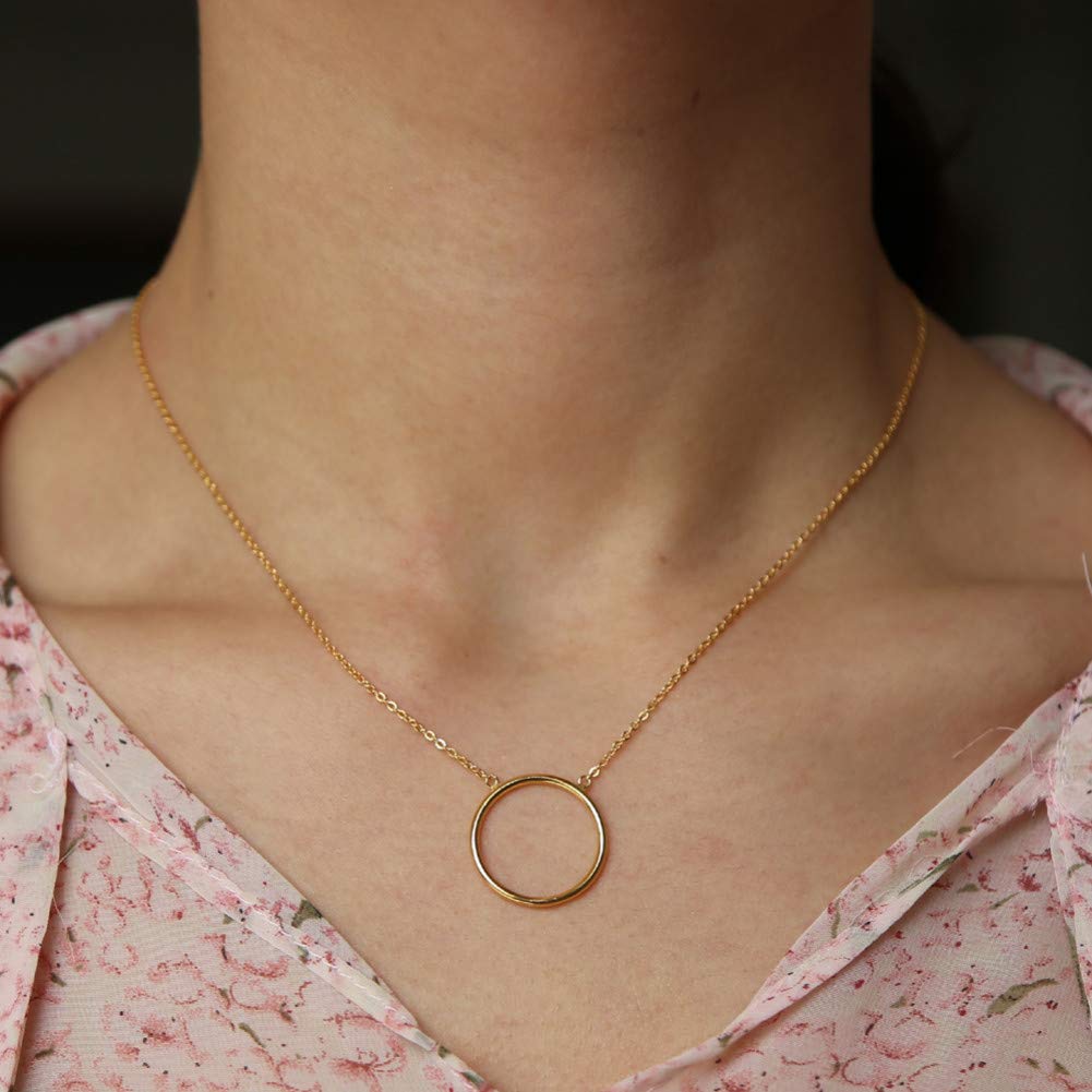 Collana con ciondolo per donna, moda, elegante, argento sterling 925, semplice cerchio geometrico rotondo, lucidato, delicato, minimale, cavo, cerchio, catena in argento minimalista