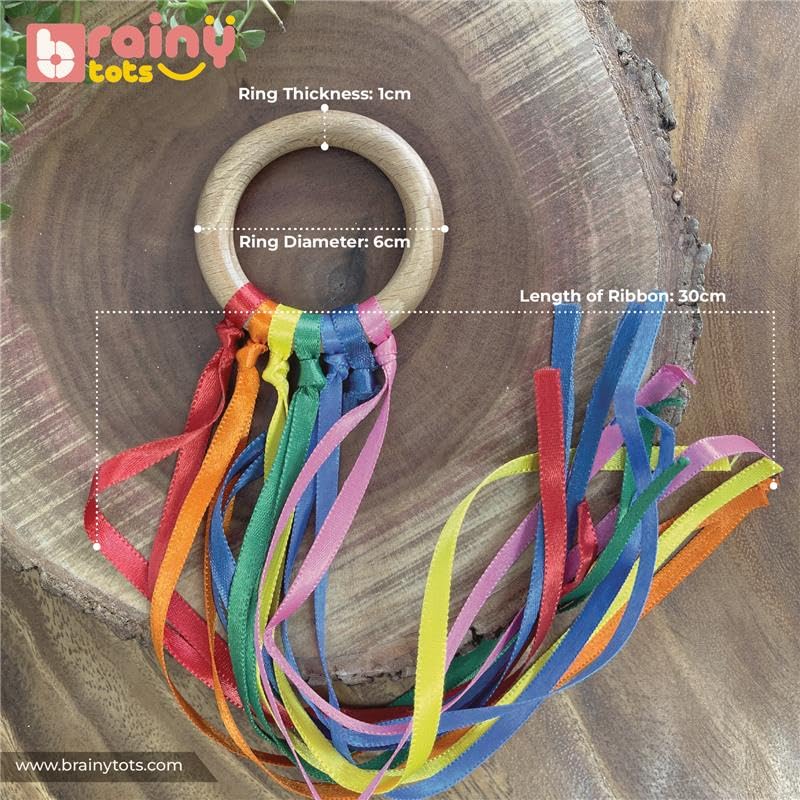 Image of Rainbow Ribbon Teether - Soft Wooden Kids Teething Toy with Vibrant Colors for Soothing Relief, BPA-Free and Safe for Infants (Pack of 1)