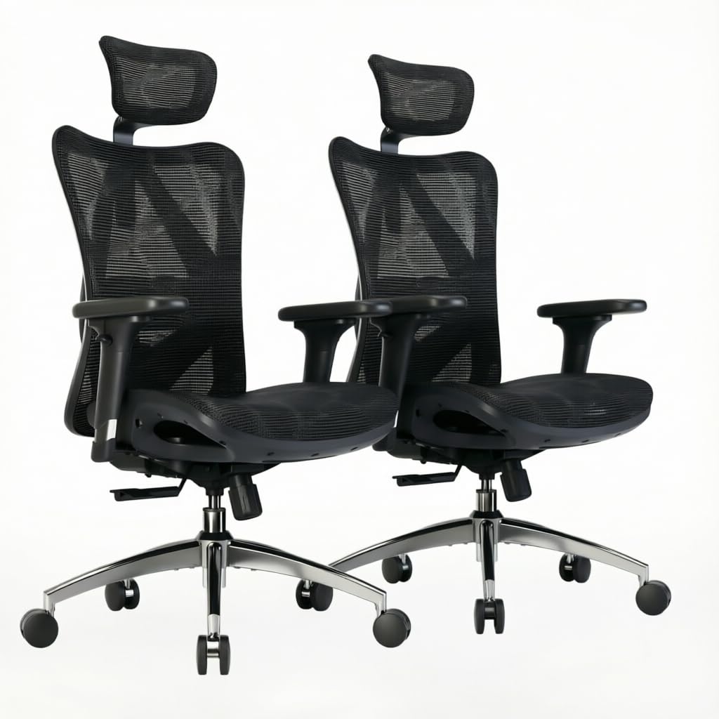 SIHOO M57 Ergonomic Mesh Office Chair, High Back Home Desk Chair with 3D Armrests, Lumbar Support and Adjustable Headrest, Comfortable Computer Chair, Office Chair Hold 330 LBS-2 Packs-Black Black Pack of 2