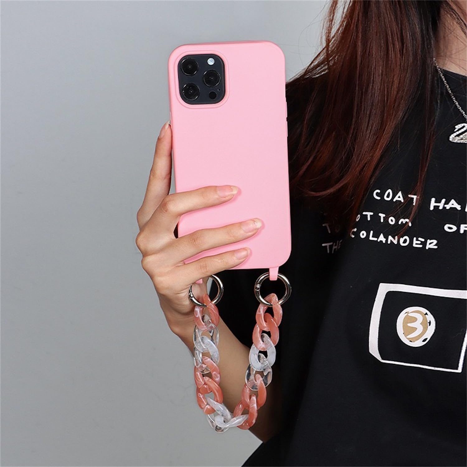 Collana per cellulare compatibile con Apple iPhone 12 Mini Necklace Custodia in nylon tracolla morbido silicone TPU Cover con cordino da appendere custodia protettiva con elegante cinturino (rosa