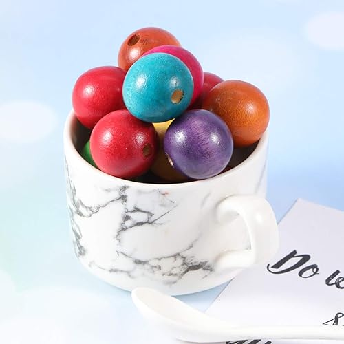 Miniatura 6 de Cuentas de madera para manualidades, 0.984 in, espaciador de madera redondo de color, cuentas sueltas para hacer joyas DIY, accesorios de búsqueda,