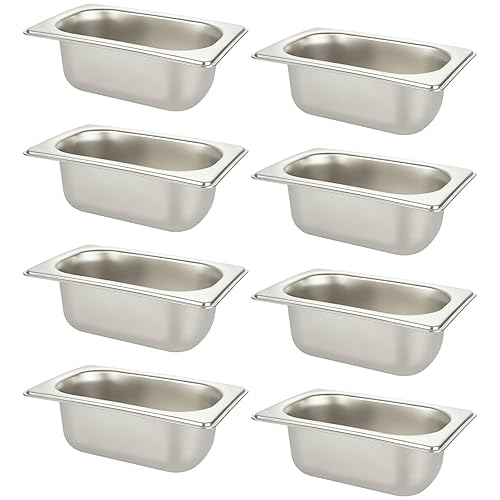 Paquete de 8 sartenes de hotel de 1/9 de tamaño de 2 1/2 pulgadas de profundidad, antiobstrucciones, de acero inoxidable, para mesa de vapor,