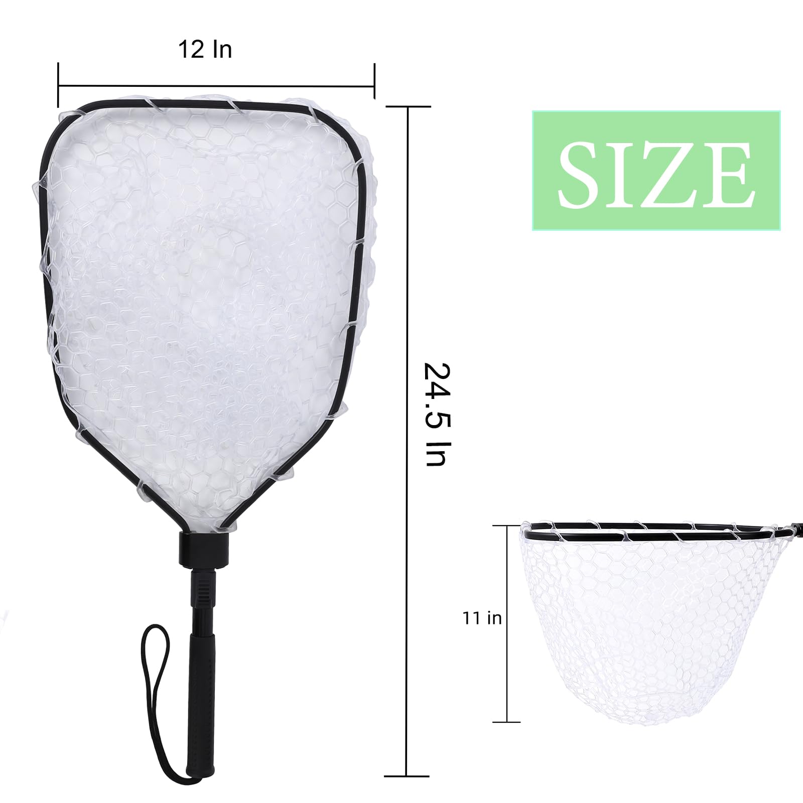 Hipicute Foldable Fish Net for Trout, Fly Fishing Landing Net, Trout Fishing Nets with Handle, Soft Rubber Mesh Net, Easy Catch & Release Fish, Fishing Net for Stream Shore Kayaking Fishing