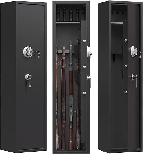 MEARTEVE Caja fuerte para rifle de pistola grande cajas fuertes para rifle y pistolas gabinete de metal grande de acceso rápido para escopeta y