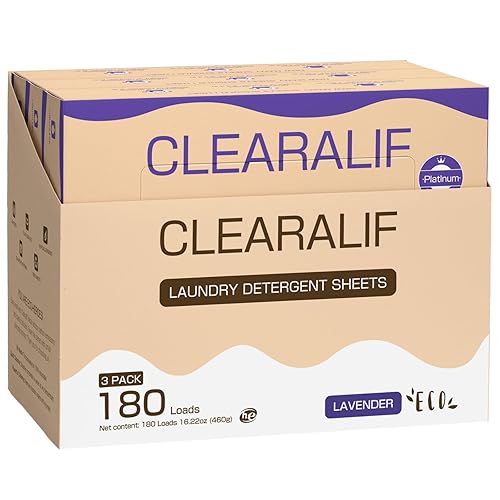 CLEARALIF Hojas de detergente para ropa, hasta 180 cargas, lavanda fresca, sin líquido, ecológicas, cero residuos, ahorran espacio, tiras de