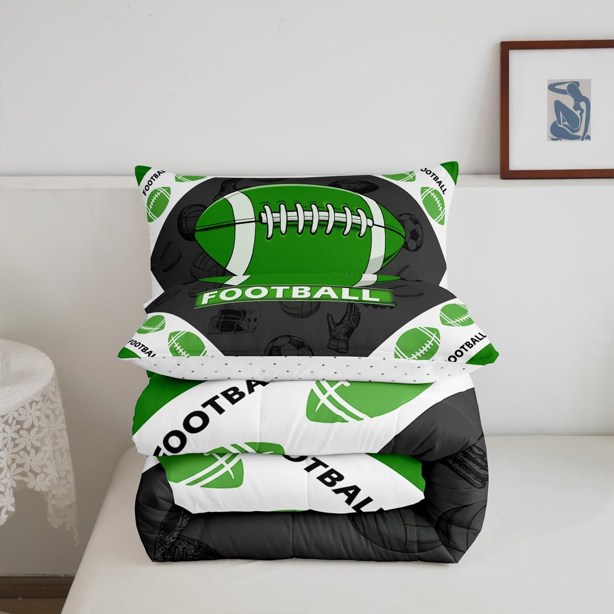Loussiesd Futbol amerykański puchowa kołdra król chłopcy piłka sportowe gry tematyczne poliester puchowa kołdra dla dziewcząt nastolatków prezent rugby sprzęt sportowy kołdra wkładka z 2 poszewkami na