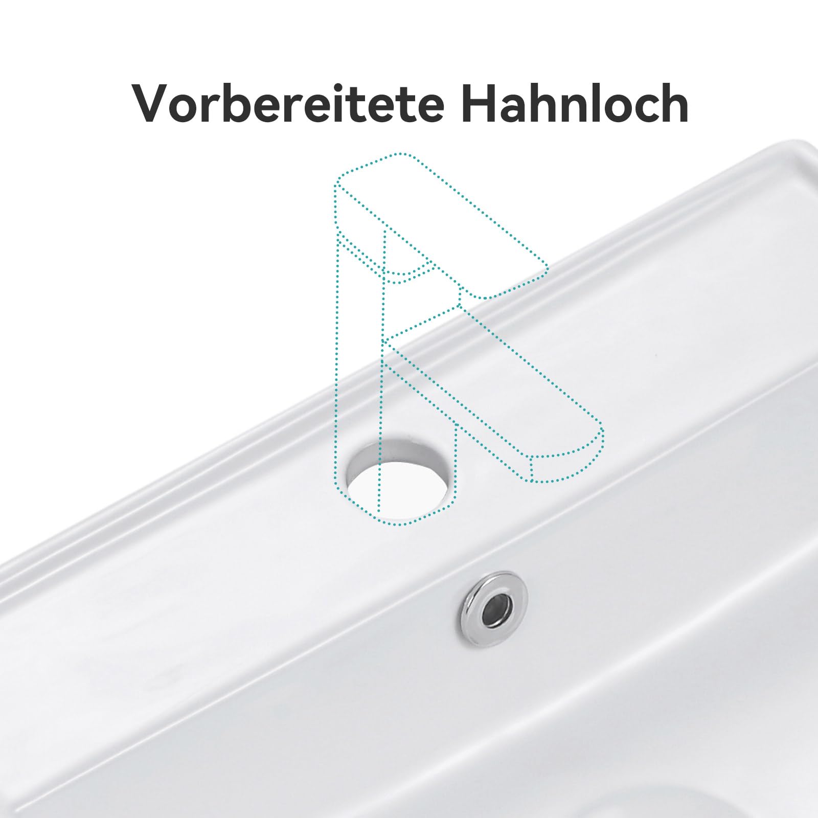 Waschbecken 45 cm Breit Eckig, Aufsatzwaschbecken mit Überlauf, Kleine Waschbecken Gäste WC, Hängewaschbecken Bad aus keramik in Weiß, Mini Waschtisch mit Rand