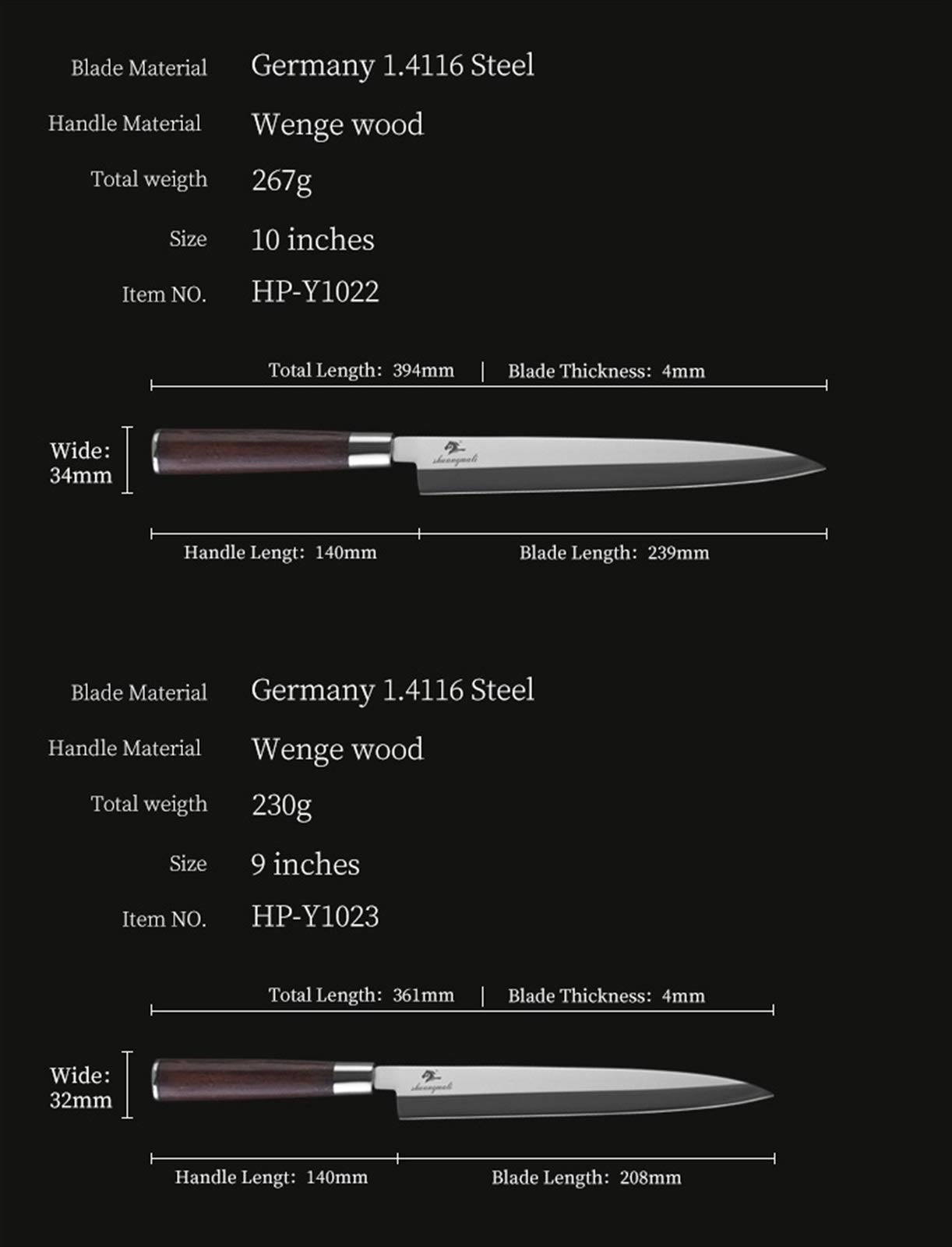 Japanisches Sushi-Messer 1.4116 Stahlküche Chefmesser Lachs Fischfilet Kleaver Sashimi Messer Chefs Messer (Color : 10 inch)