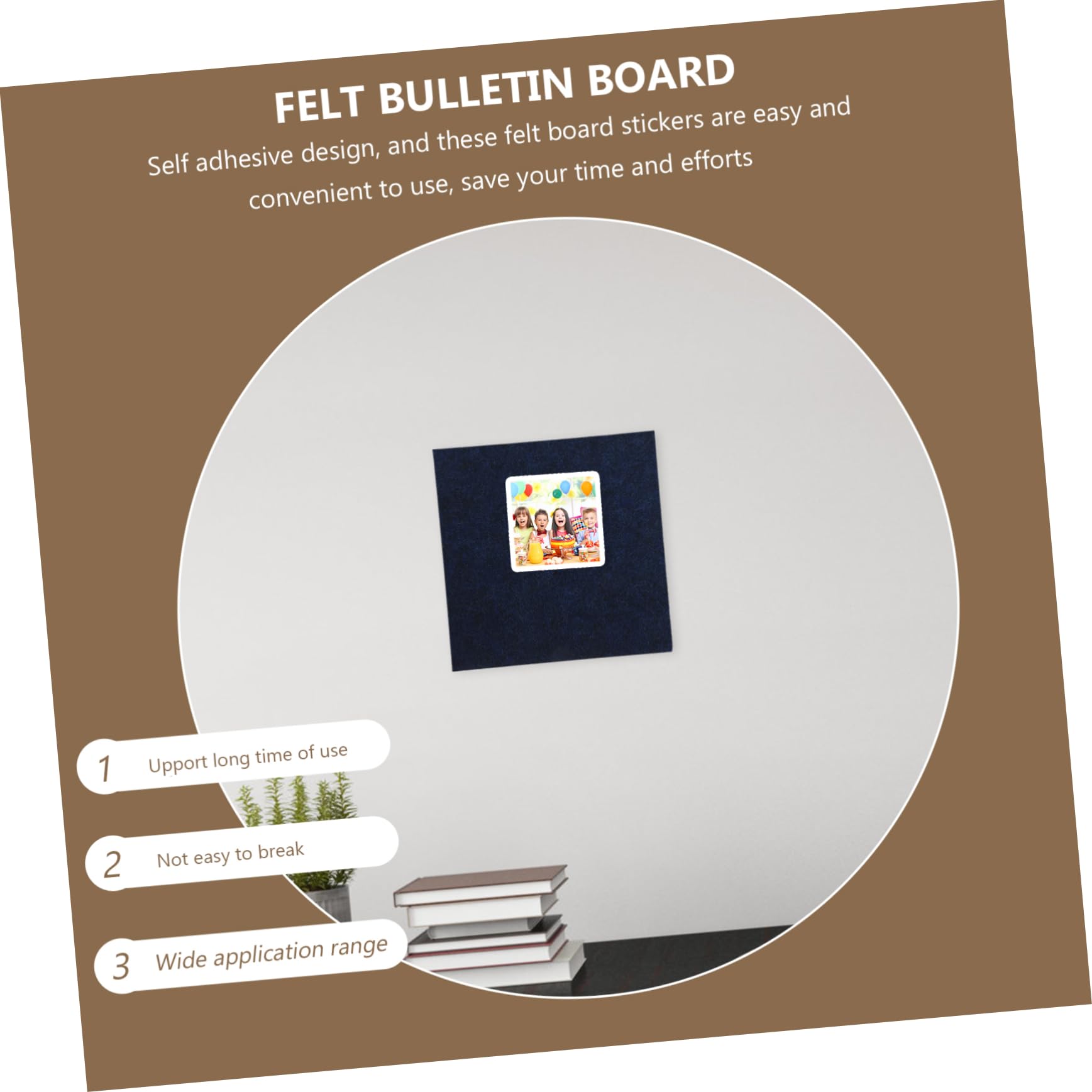 Homoyoyo 4pcs Self-Adhesive Felt Bulletin Board Tiles Wall Decor for Home Office School Easy to Install Memo Board