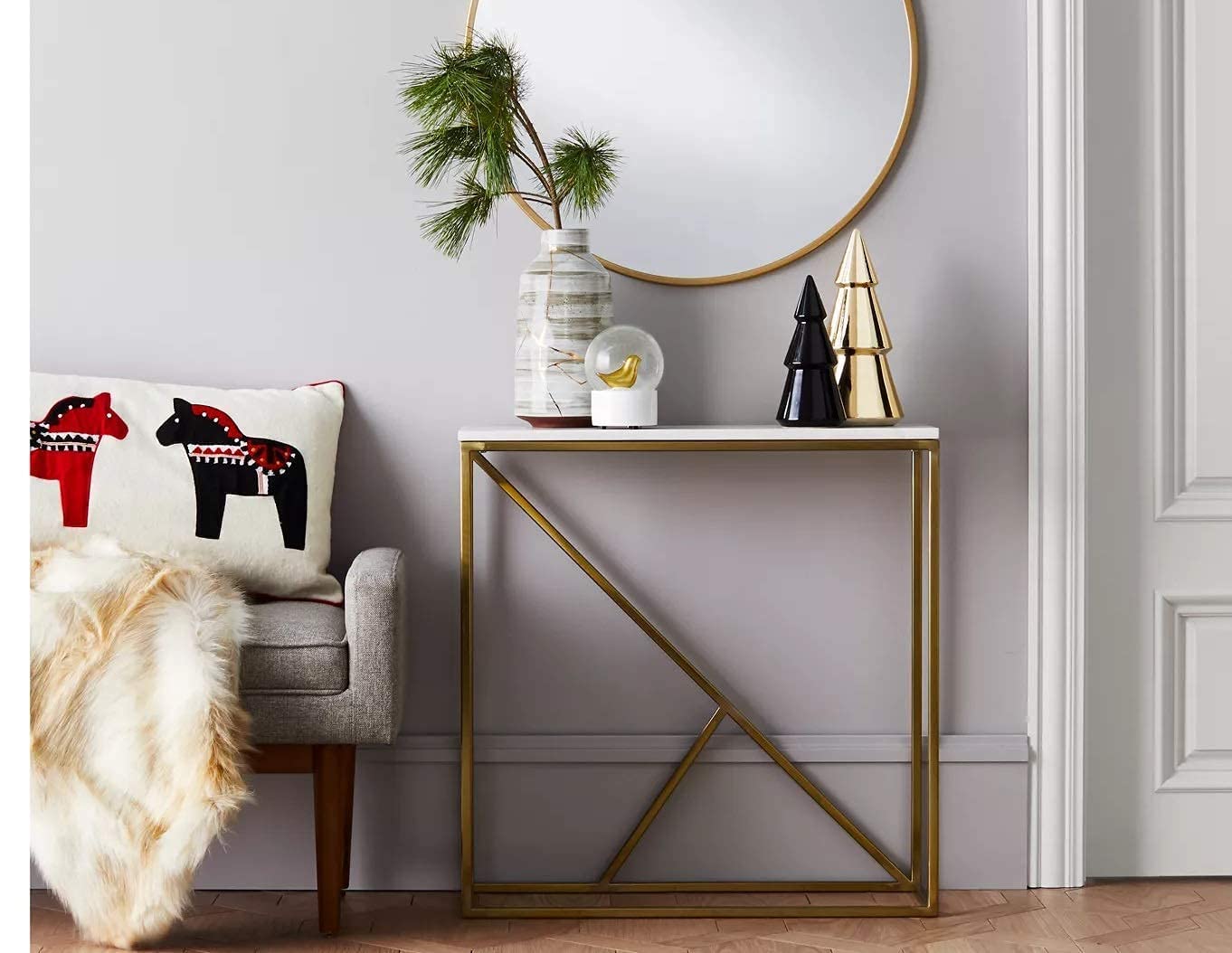 SKS Furniture Iron Frame Solid MDF Wood Console Table for Living Room Bedroom Hall Home Office Metal Entryway Storage Table Wooden Furniture (Golden and White)