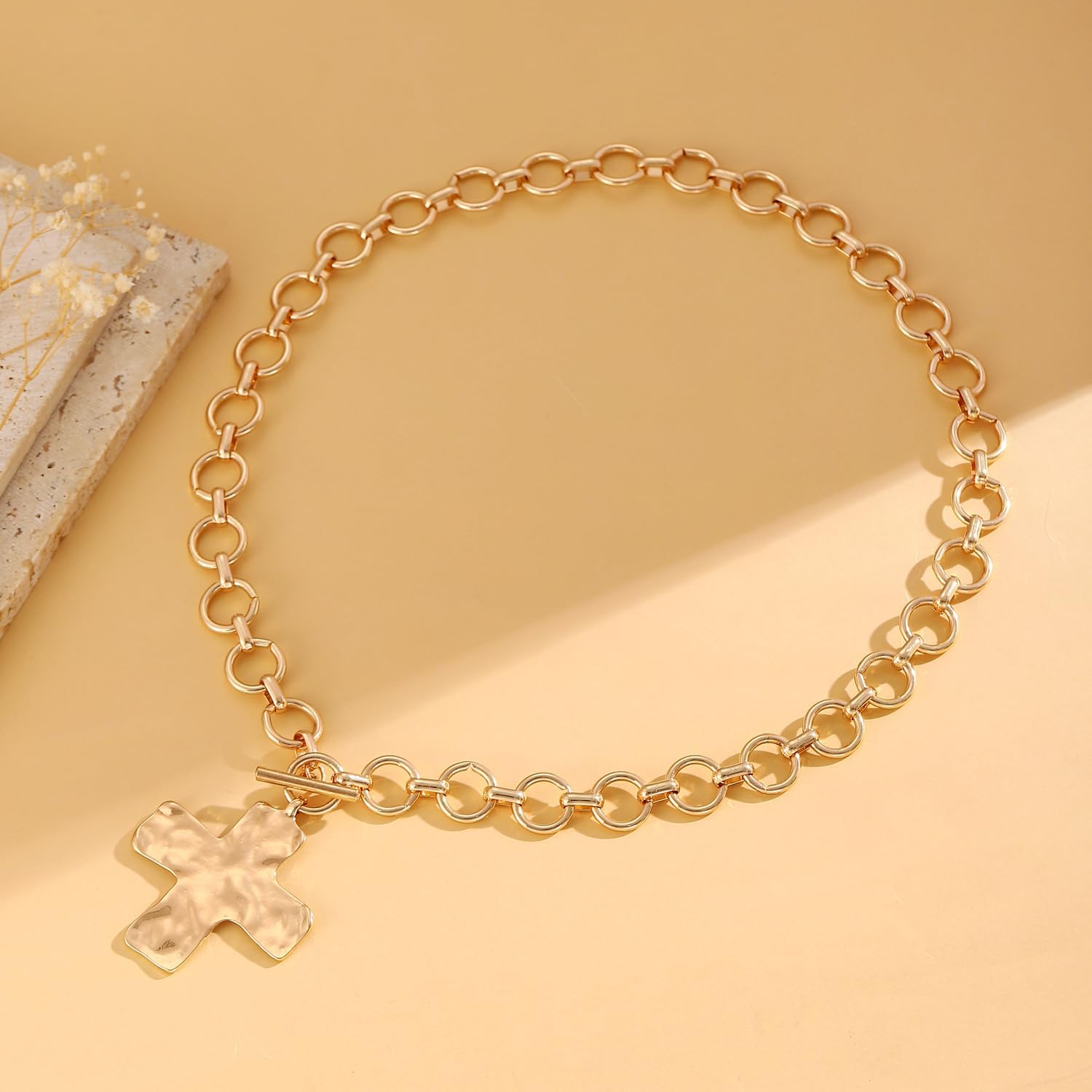 Cross Necklace Chunky Double Deck Cross Pendant Necklace for Women Heart Pendant necklace Thick Chain Chunky Gold Statement Pendant Necklace Jewelry - Image 6