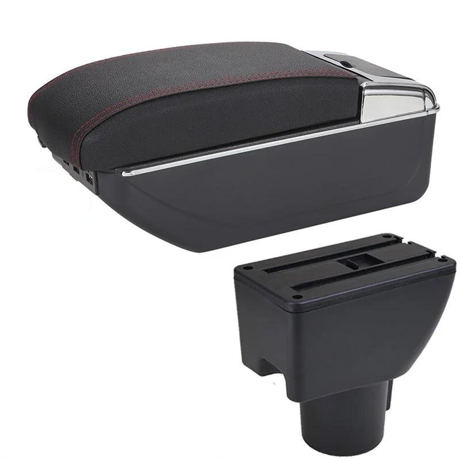 Scatola Bracciolo Con Supporto Multifunzionale Accessori Per La Modifica Degli Interni Dell'auto Imbottiti In PU Per Getz Consolle centrale(B1 Black red 7USB)