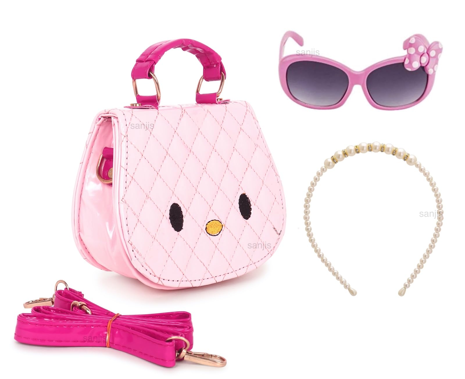 Sanjis Enterprise Kids cartoon hardshell Sling Bag Combo - Children's Crossbody Bag with Matching Sunglass and pearl hairband (Pack of 3)|Rakhi gift|birthday return gift