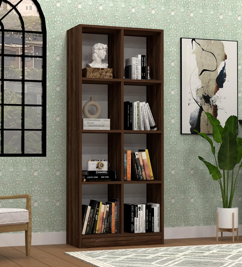 Image of SPECIALITY PANELS Wooden Bookshelf with 8 Open Shelves, Brown, 176x73x35 cm, Carpenter Assembly Provided