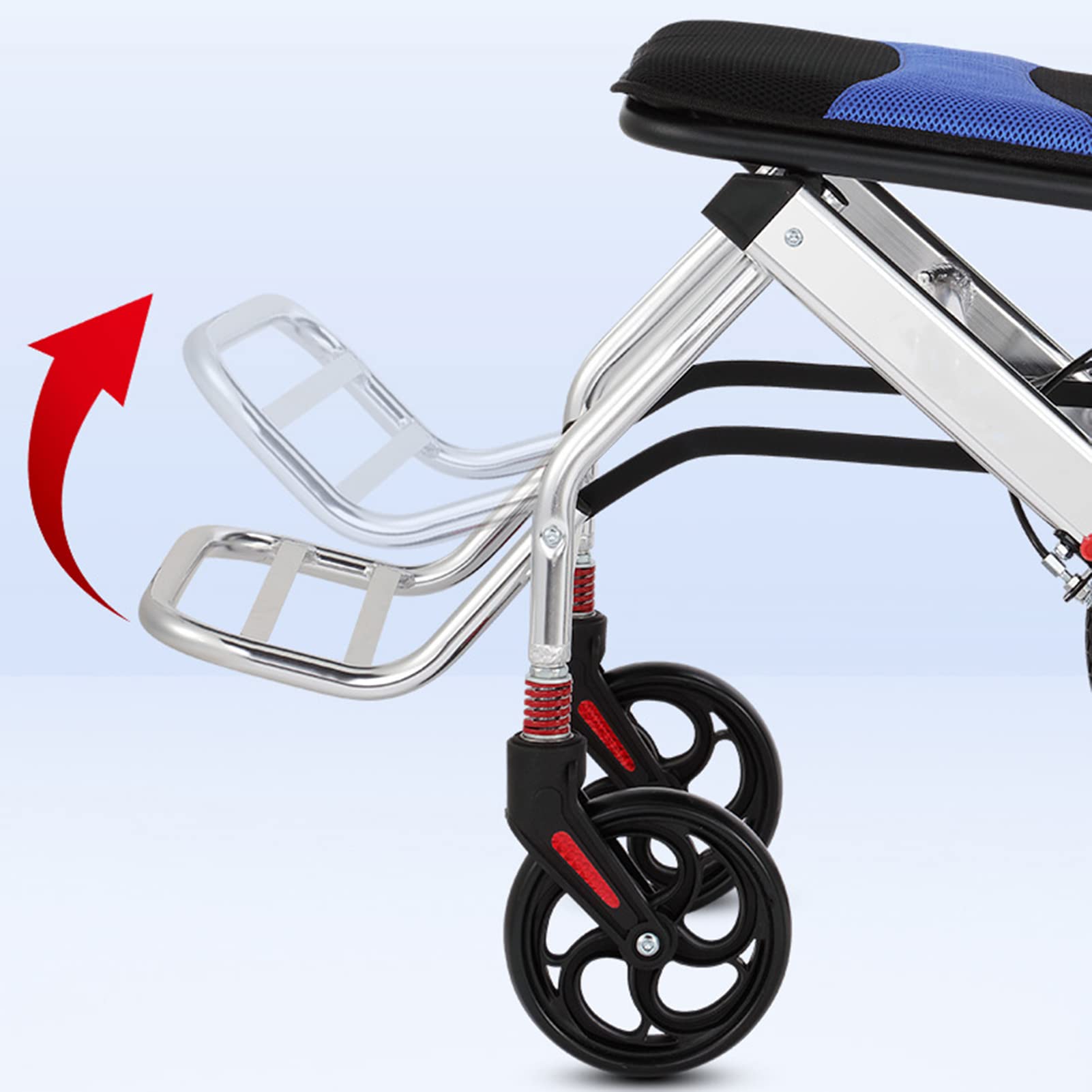 Składany Lekki Wózek Inwalidzki ， Aluminiowa Mała Skłarama Wózka ， Mały Wózek Transportowy Z Napędem Ręcznym Z Hamulcami Ręcznymi/Blue/8 Inch