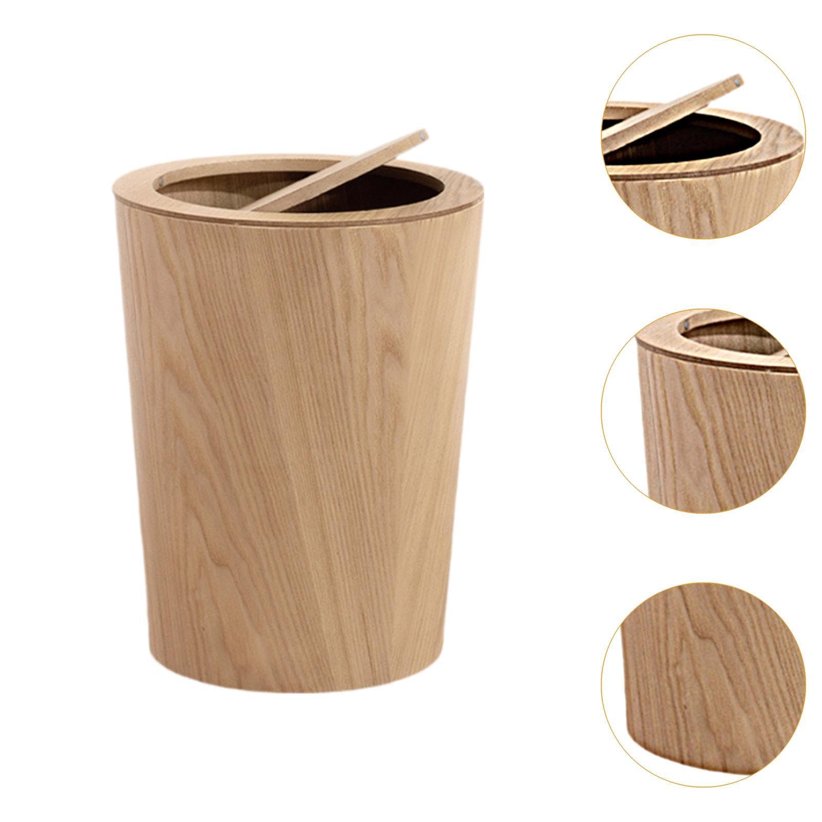 Sharplace Papelera de Madera con Tapa, Papelera Redonda de Estilo Japonés Moderno, Papelera de Madera para Oficina, Dormitorio, Hogar Y Cocina, Color Madera, Individual