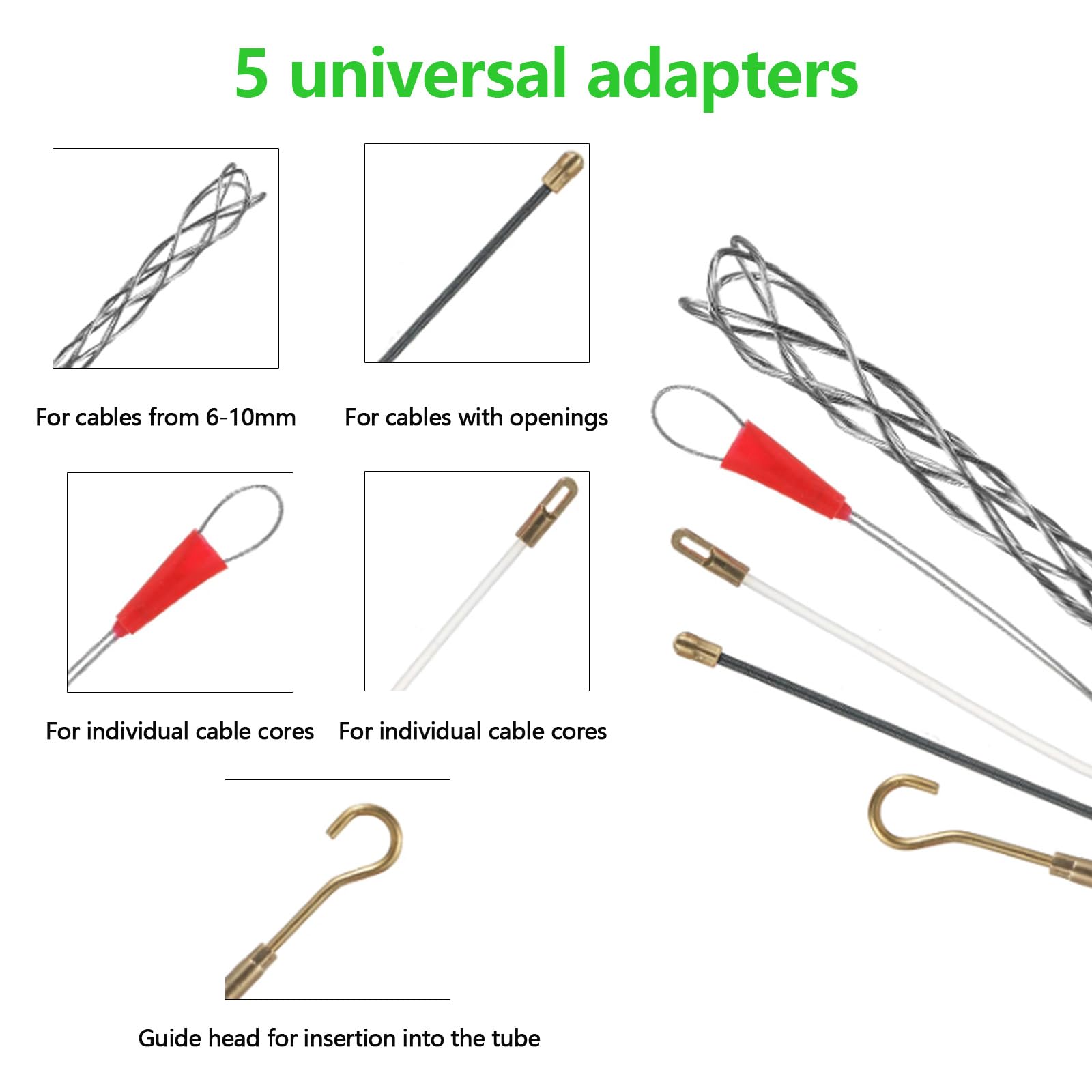 Guia Pasacables, Guía Pasacables Profesional Espiral con 2 Muelles y 5 Conectores para Ayuda de Extracción de Cables