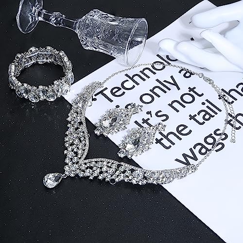 IRONBOX-Crystal-Wedding-Bridal-Jewelry-Set-for-Women-Prom-Sliver-Rhinestone-Teardrop-Necklace-Earrings-Bracelet-Wedding-Bridesmaid-Gifts-Fit-with-Wedding-Dress