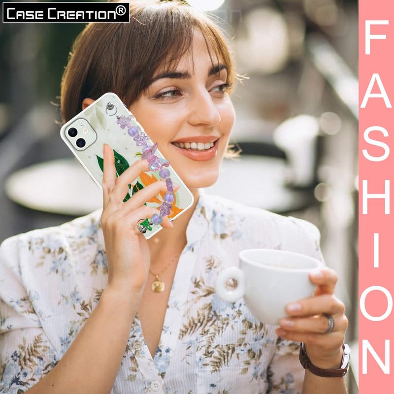 Image of COVERLY for iPhone 12 Pro Fashion Wrist Bracelet Chain Case,Green Flowers Cute Abstract Butterfly Sling Strap Sparkle Love Hearts Hanging Girlish Silicon Aesthetic Back Cover for Apple iPhone 12 Pro