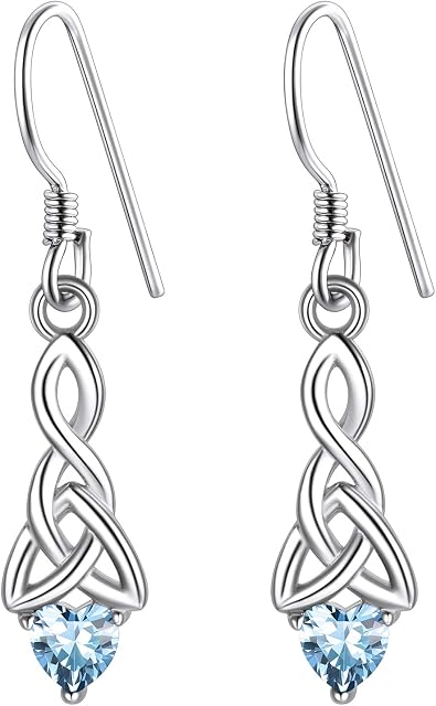 Hypoallergenic 925 Sterling Silver Claddagh Celtic Knot Birthstone Stud Earrings, Dainty Small Heart Shaped Hoop Earrings Irish Jewelry for Women Girls