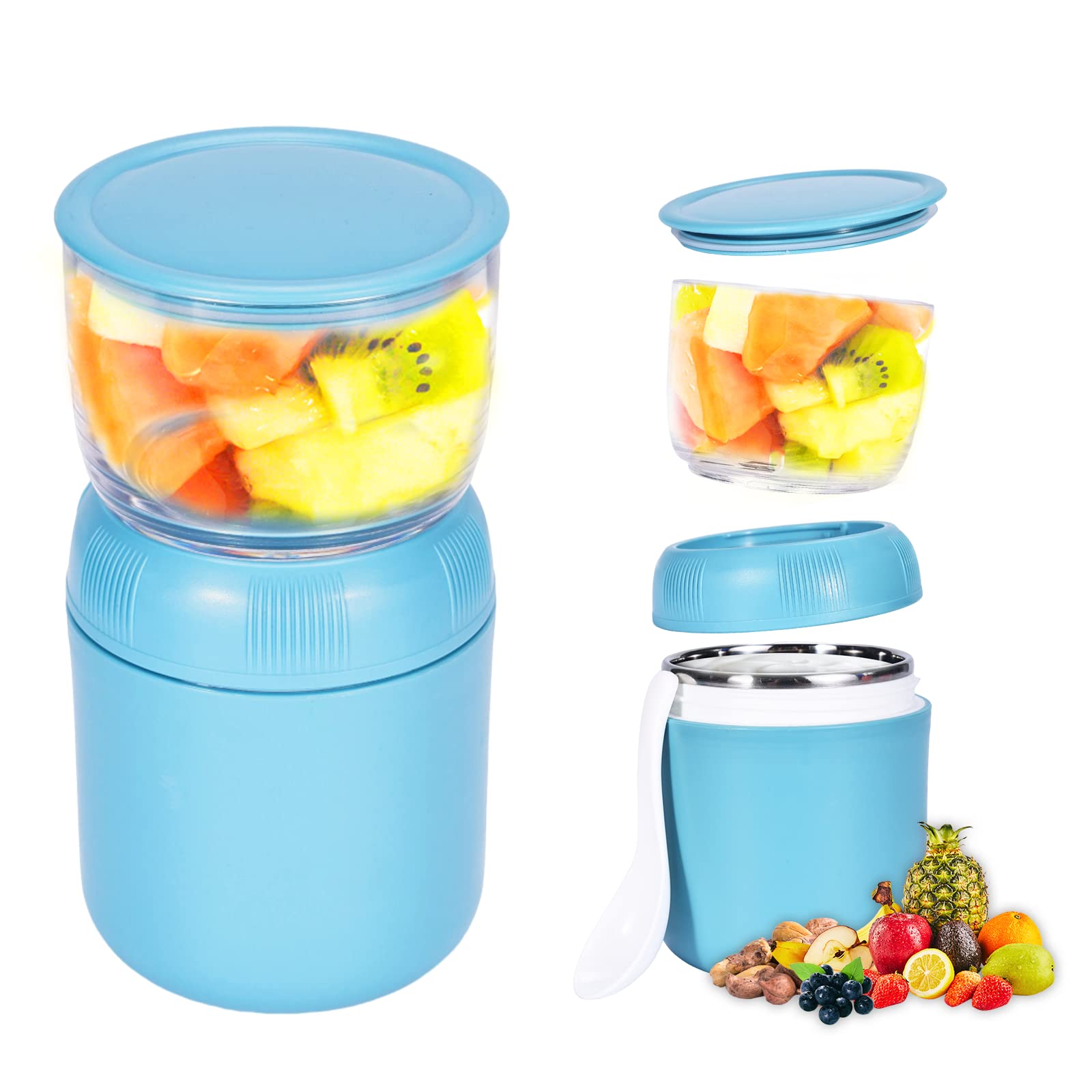 Blue Unisex 3-Piece Meal Holder Set - Polypropylene and Stainless Steel, Includes Cereal Bowl, Milk Cup, and Spoon - Dishwasher and Freezer Safe
