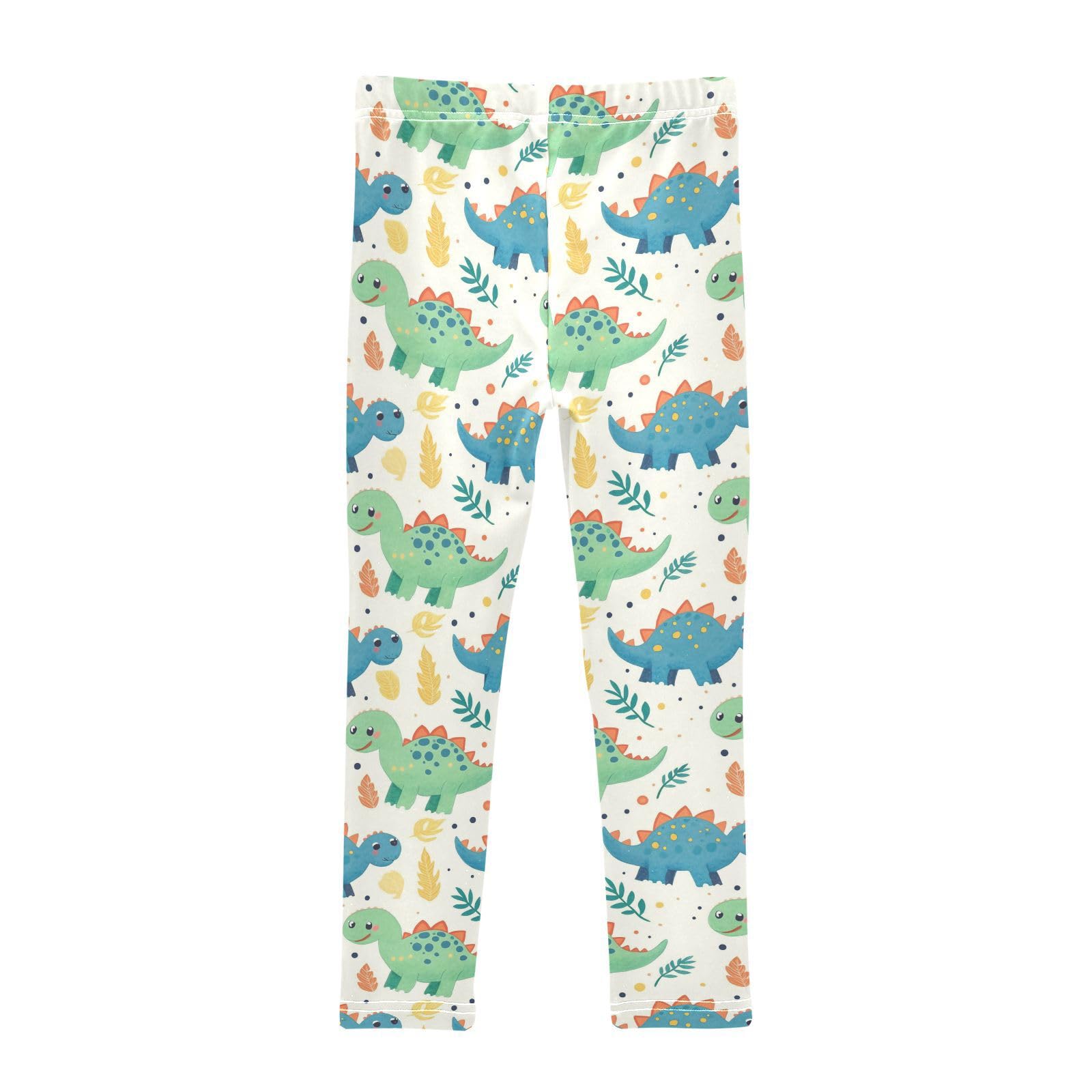 Cute Dinosaurs Girls' Leggings Toddler Doodles Leaves Dots Kids Yoga Pants Dance Active Tights 5T Multi
