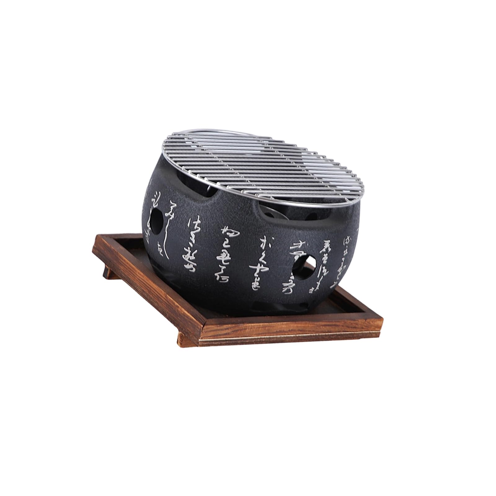 Tsophreniq Japanese Styles Engraved Aluminum BBQ Grills with Nonrust Steel Cooking Meshes and Wooden Pad Portable BBQ Stove