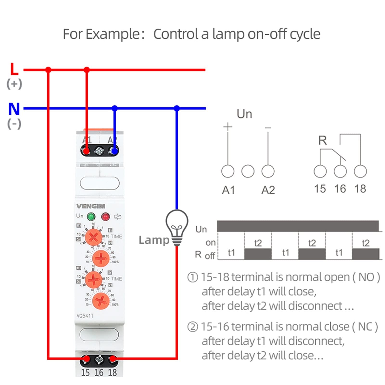 Relè temporizzatore Ciclo Asimmetrico 220v Relè lampeggiatore elettronico Doppio Regolabile 12-240v AC/DC Ripeti Timer ciclico (Size : AC DC 12-240V)