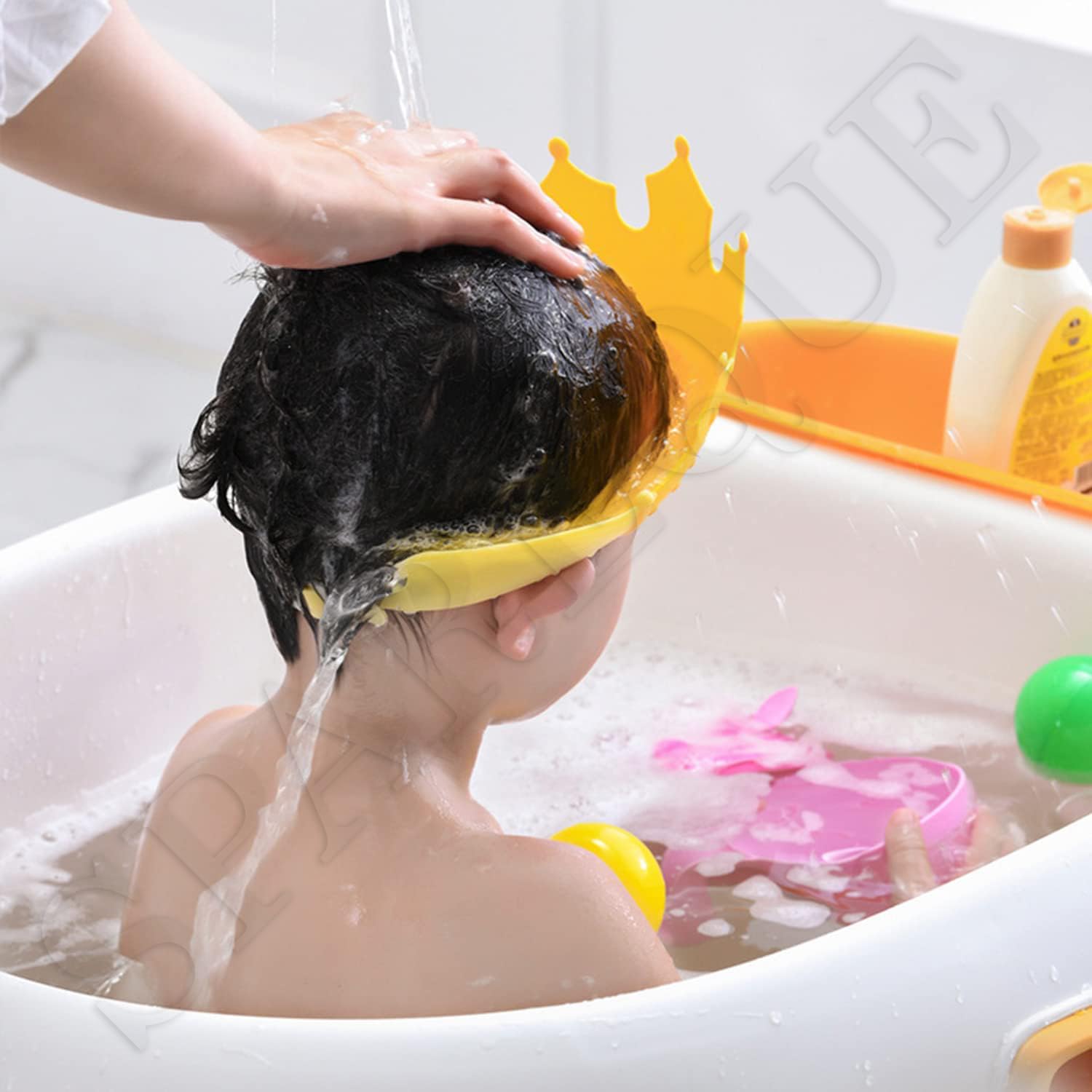 SPAREQUE Baby bath Shower Cap,Bath Visor hat for Eye and Ear wash Protection,Adjustable Silicone Bathing Crown Waterproof Shampoo hat for Washing Hair, Shower Bathing Protection Bath Cap for Toddler, Baby, Kids, Children(MULTI COLOUR)