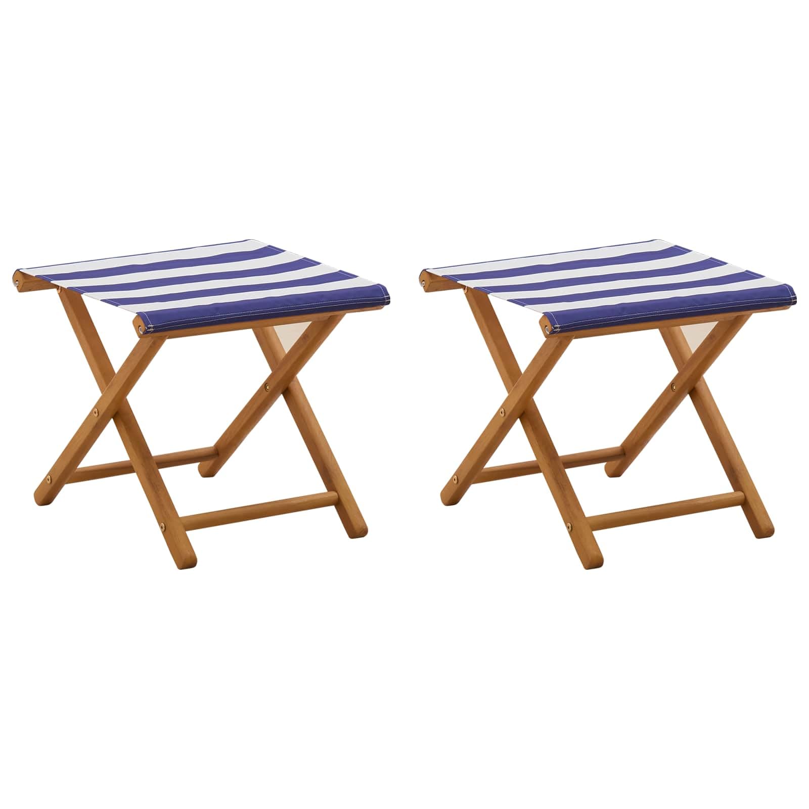 Set 2 Sedie a Sdraio Legno Eucalipto Massello Blu e Bianco | Poltrone pieghevoli per arredare terrazza, balcone o veranda. Supportano fino a 110 kg con seduta in poliestere.