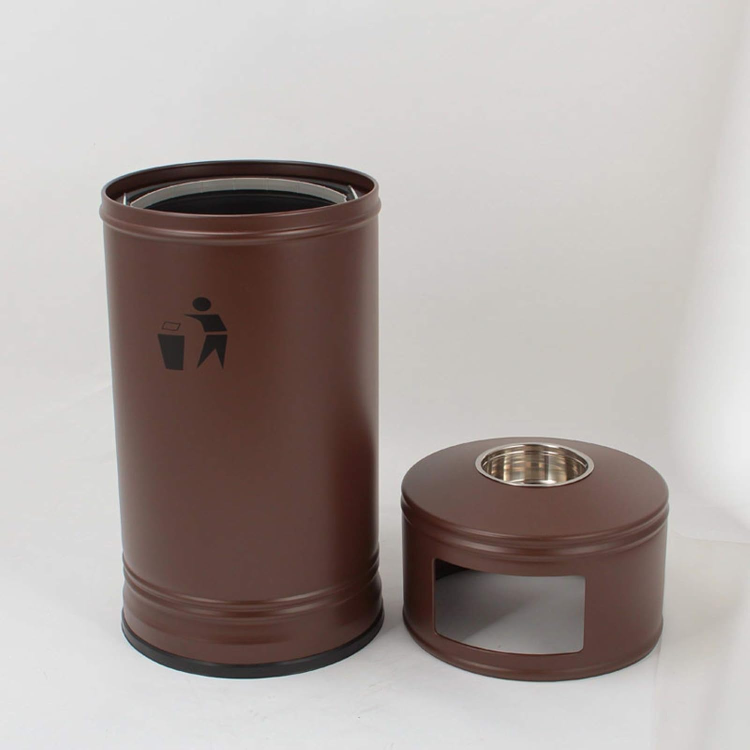 Dustbin Outdoor Long Cylindrical Trash Can Large Capacity Metal Belt Ashtray Garbage Can Simple Commercial Waste Bin with Lid 13.2 Gallons Trash Can (Color : Brown) (Green)