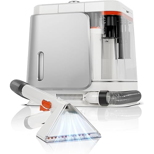 Portable Carphcleaner & Upholstery Cleaner Machine - Multi-Surface Carpet Shampooer with Powerful Suction, Handheld Spot Cleaner for Pets, Stains, Auto Detailing, Furniture, Couch, Car Seats (Silver)
