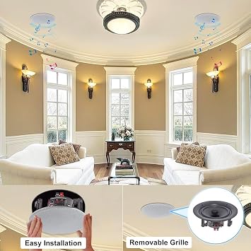 Technical Pro Home Theater System Kit 2 ch, 600 Watts Bluetooth Amplifier | w/ 2 Qty of 6.5 Frameless Ceiling Speakers 200W Each, 50 ft Speaker Wire & Remote Perfect for Home, Restaurant Use