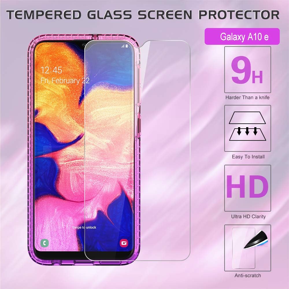 LeYi Compatible with Galaxy A10e Case (Not fit Galaxy A10) with Tempered Glass Screen Protector for Girls Women, Glitter Clear Phone Case for Samsung Galaxy A10e, Pink/Purple