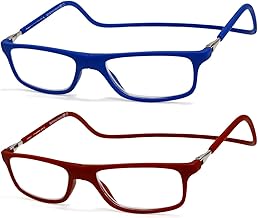 NEW VISION Presbyopia Glasses Men 2 Pack, Presbyopia Glasses Magnet Closure, Adjustable Length, Reading Glasses for Men and Women, NV2904, Blue+red